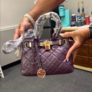 Badgley Mischka Purple Quilted Satchel